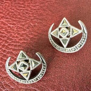 Vintage 925 Silver Marcasite Geometric Earrings